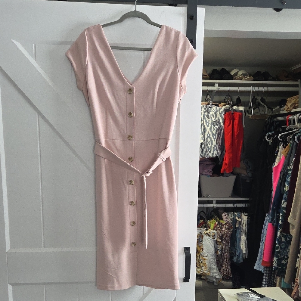 Express Blush Button-Front Midi Dress